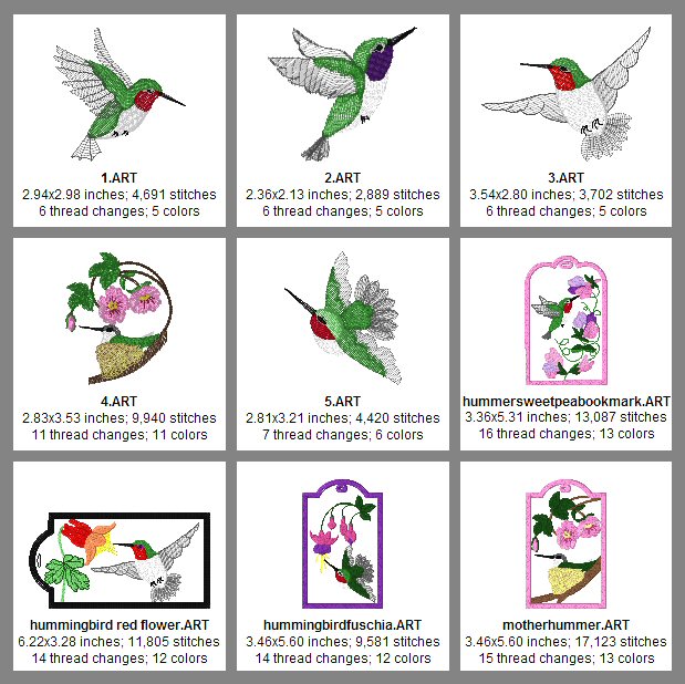 Hummingbird Size Chart