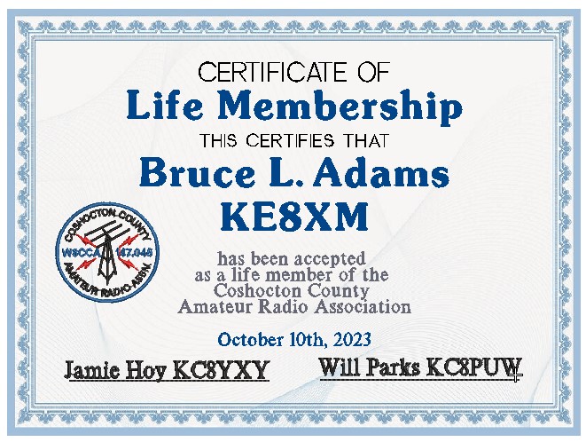 KE8XM Certificate
