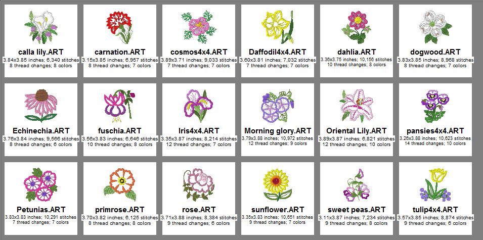 Applique Florals 4x4 Size Chart