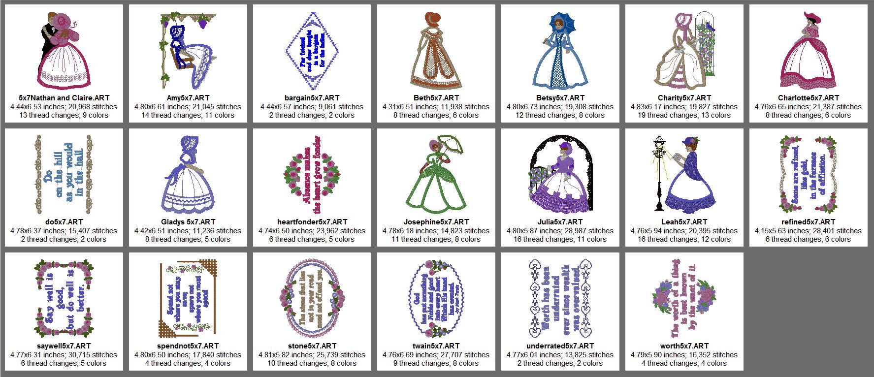 Size Chart for Victorian Ladies